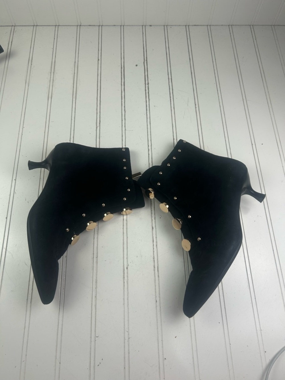 Jones Bootmaker Vintage Black Suede Studded Ankle Heel Boots Women’s Size 8 39 - Picture 10 of 12